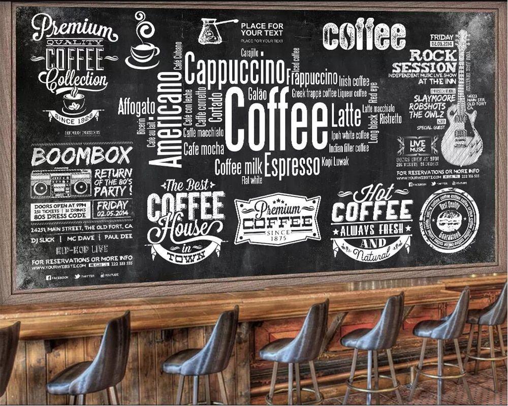 1000x800 Beibehang Custom wallpaper European chalkboard newspaper cafe retro tooling background wall black white letters theme wallpaper. Wallpaper