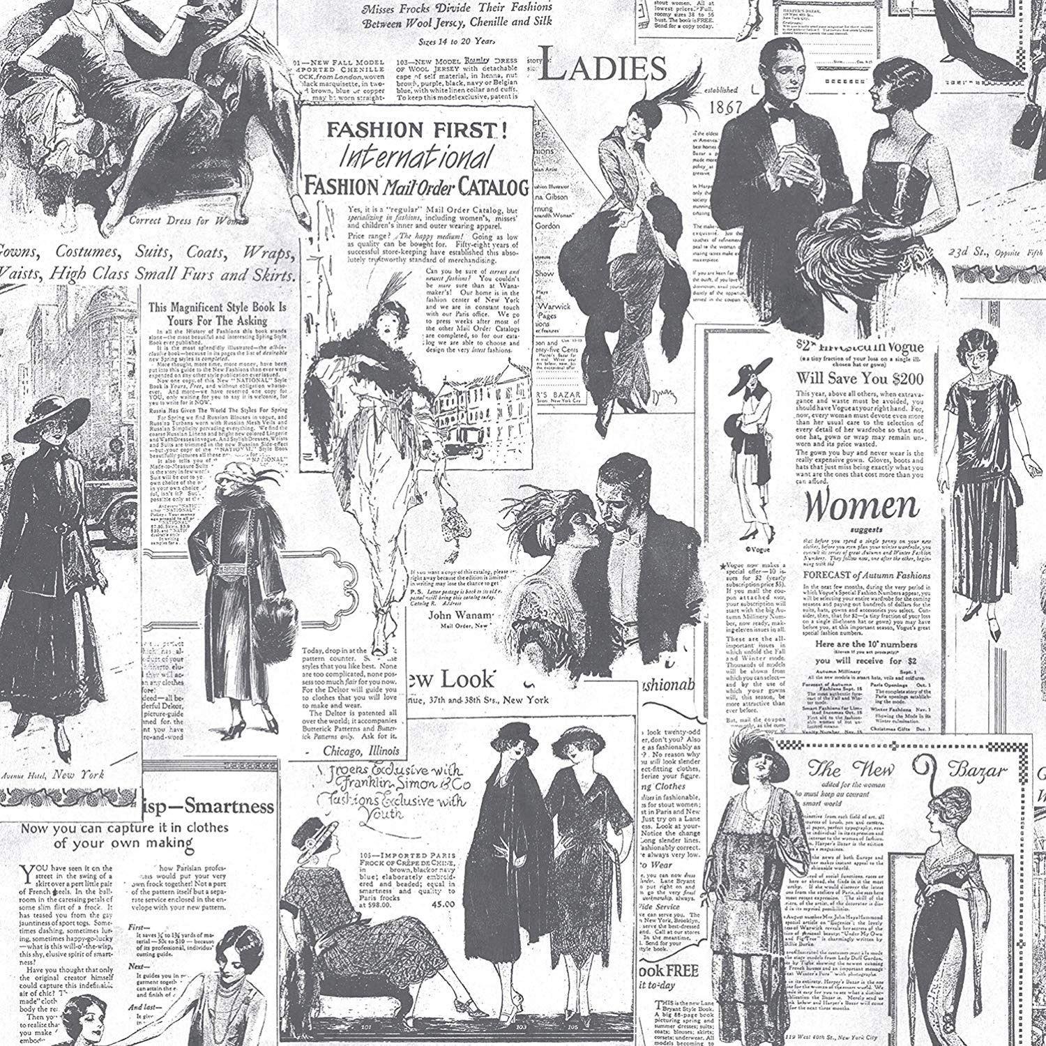 1500x1500 Details about Retro Newspaper Wallpaper Vintage Old Adverts Black White Paste The Wall Galerie