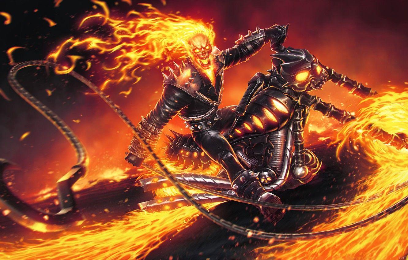 1332x850 Wallpaper fire, skull, chain, motorcycle, fire, sake, Ghost Rider, bike, Marvel comics, byke, Ghost Rider image for desktop, section фантастика