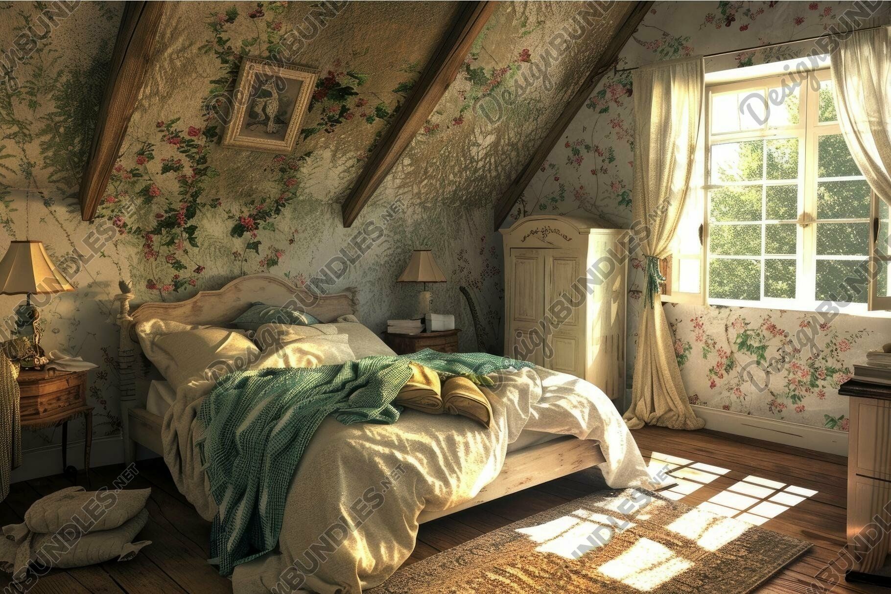 1820x1214 Cozy attic bedroom with rustic charm