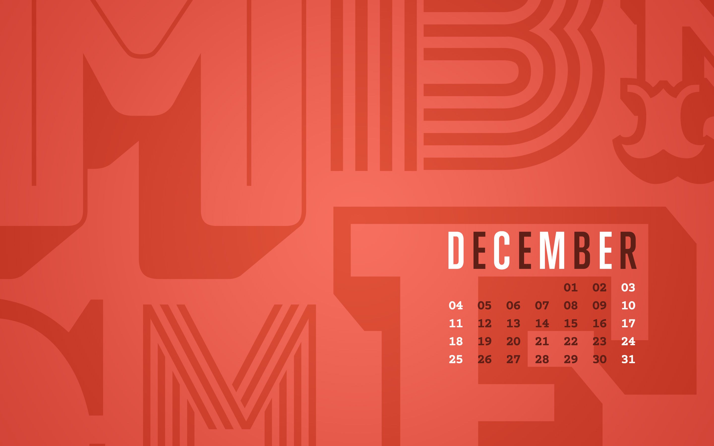 2880x1800 December 2016 Desktop Calendar