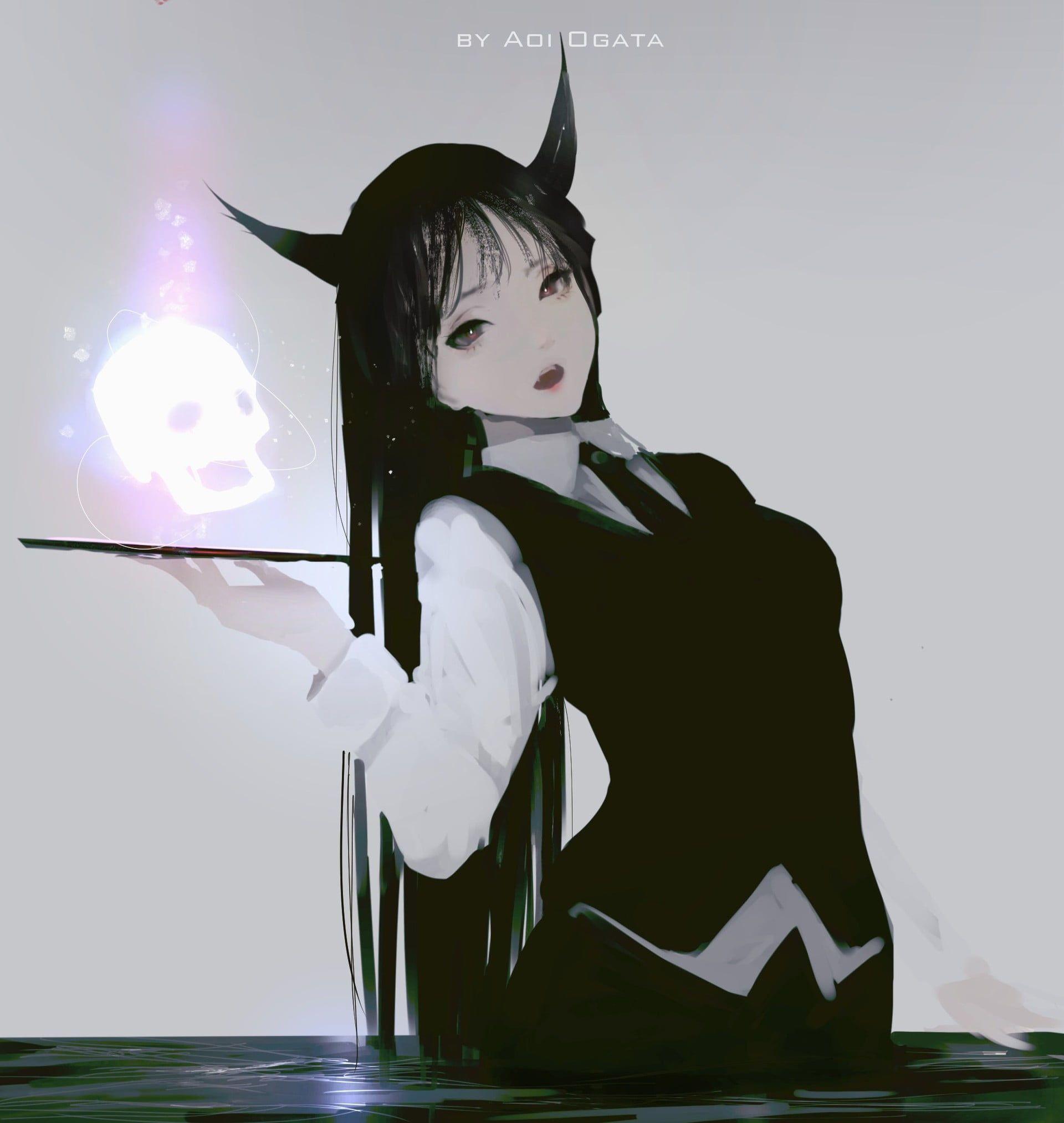 1920x2025 Aoi Ogata artwork, Aoi Ogata, artwork, long hair, black hair