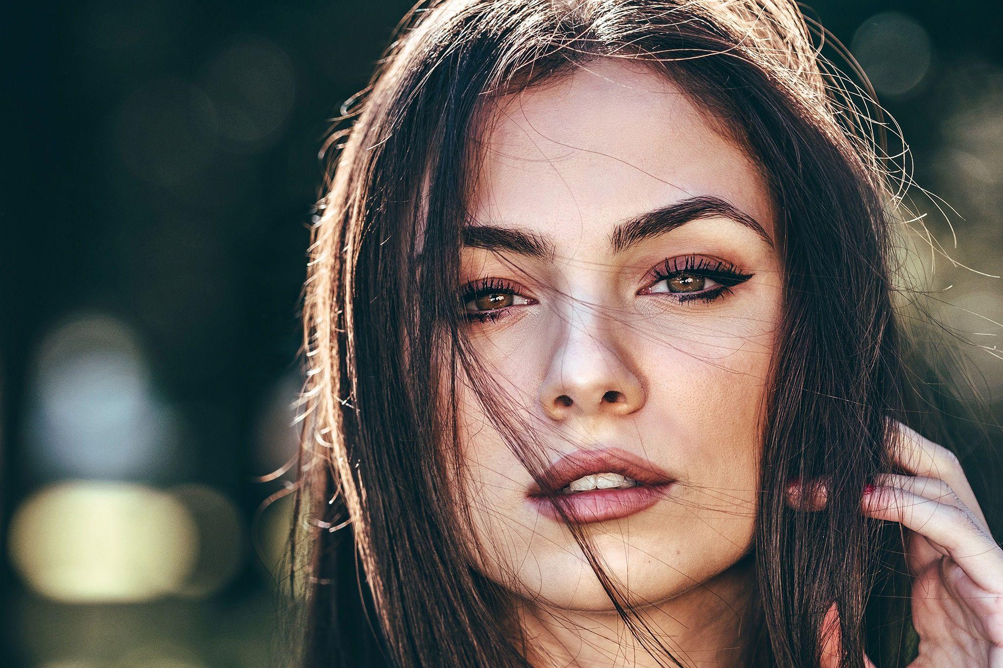 2048x1365 Women Face Woman Model Girl Black Hair Stare HD Wallpaper