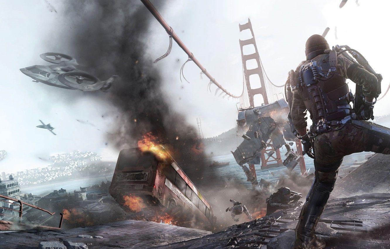 1332x850 Wallpaper bridge, war, art, soldiers, Call of Duty Advanced