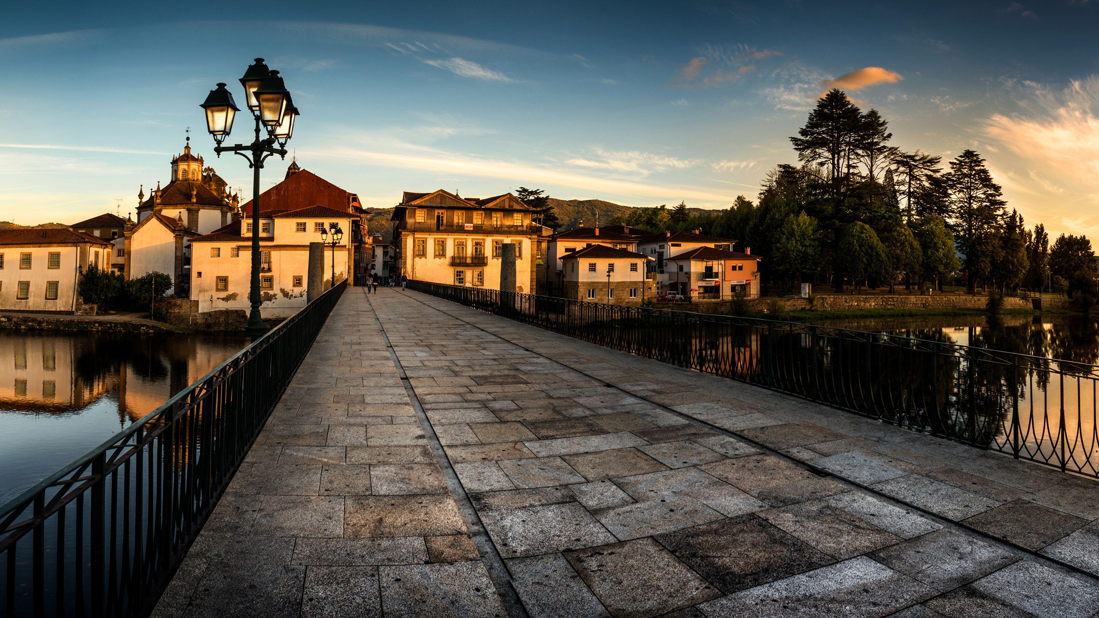 3840x2160 Wallpaper Portugal Roman Bridge Chaves bridge Evening 3840x2160