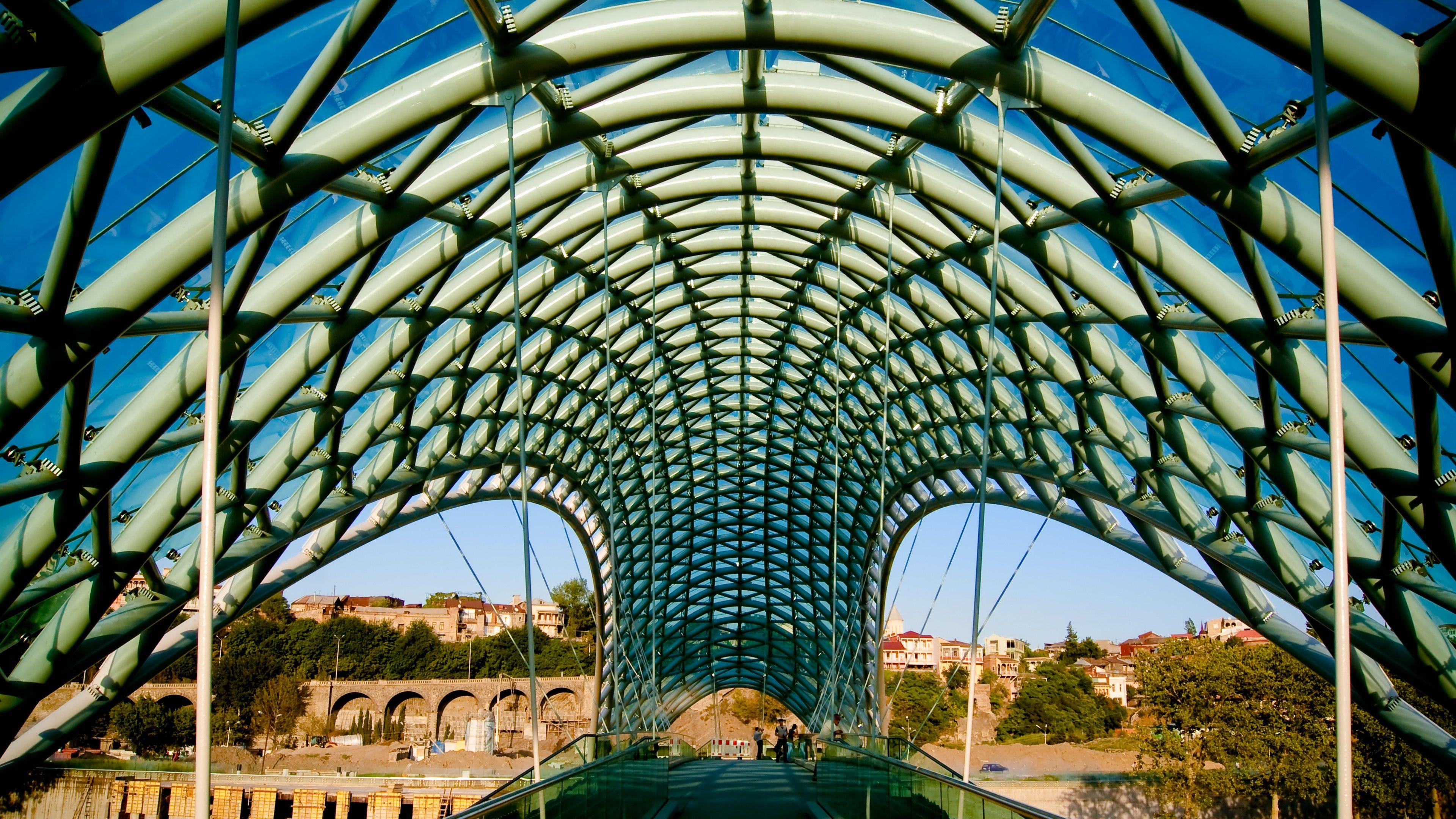 3840x2160 Wallpaper The Bridge of Peace, Tbilisi, Georgia, Tourism