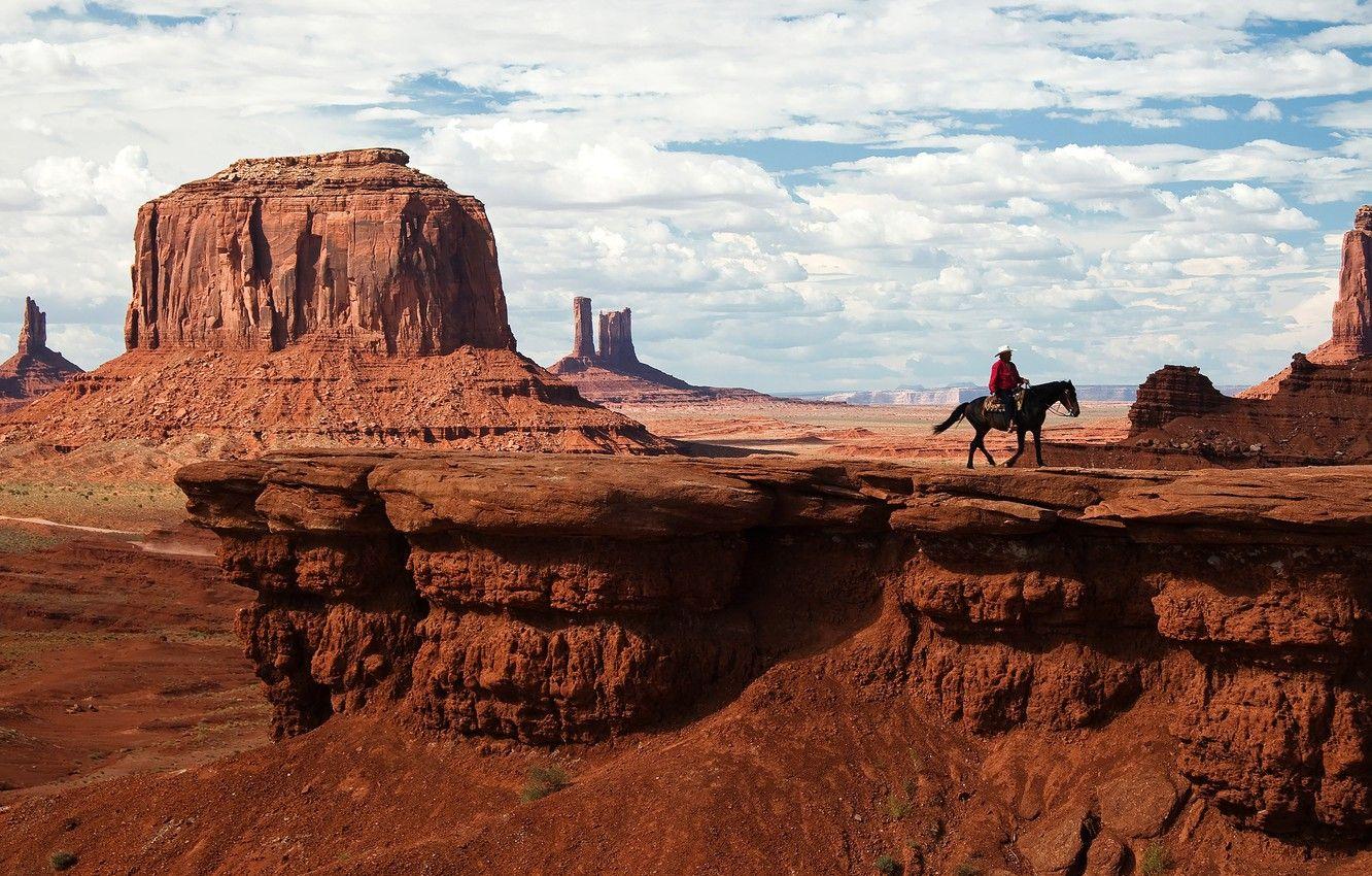 1332x850 Wallpaper the sky, clouds, rocks, horse, AZ, Utah, cowboy