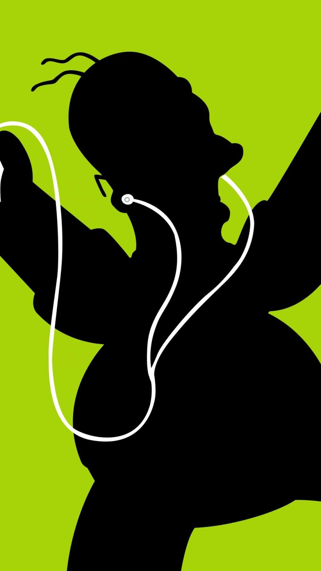 1080x1920 Homer Simpson Black Green Headphones iPhone 6 Plus HD