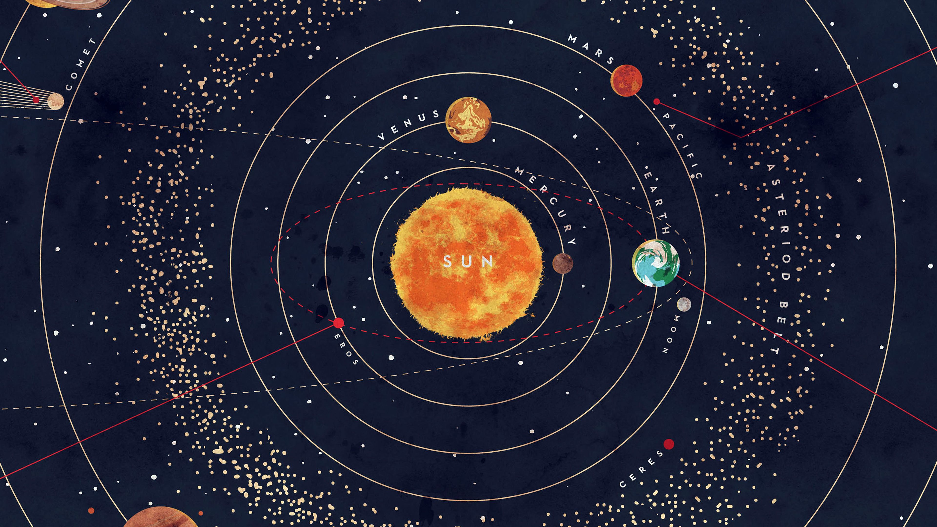 3840x2160 Solar System Space Art Cover Red Blue