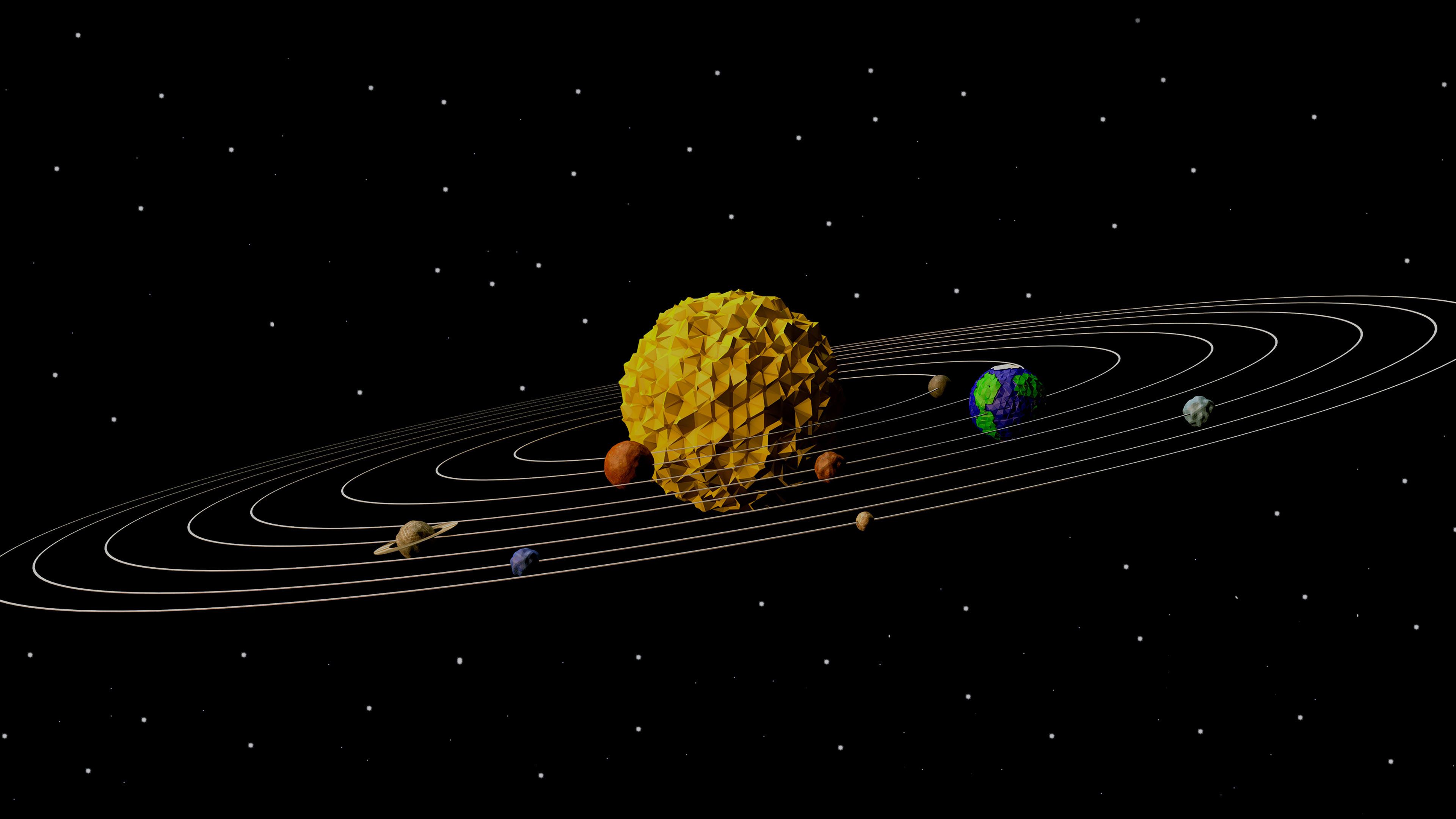 3840x2160 3D Solar System Space Art Minimal