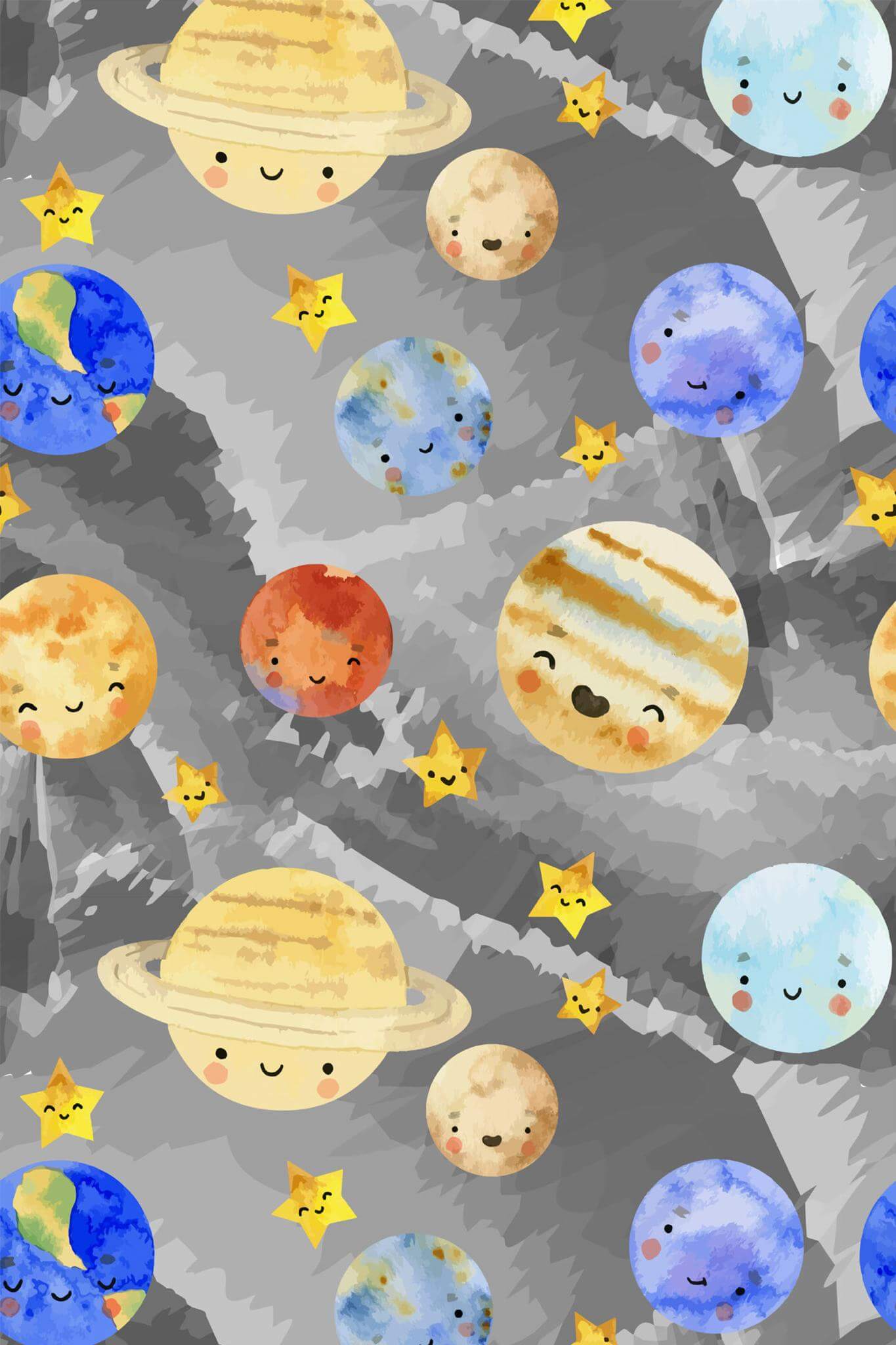 1365x2048 Watercolor solar system Peel and Stick