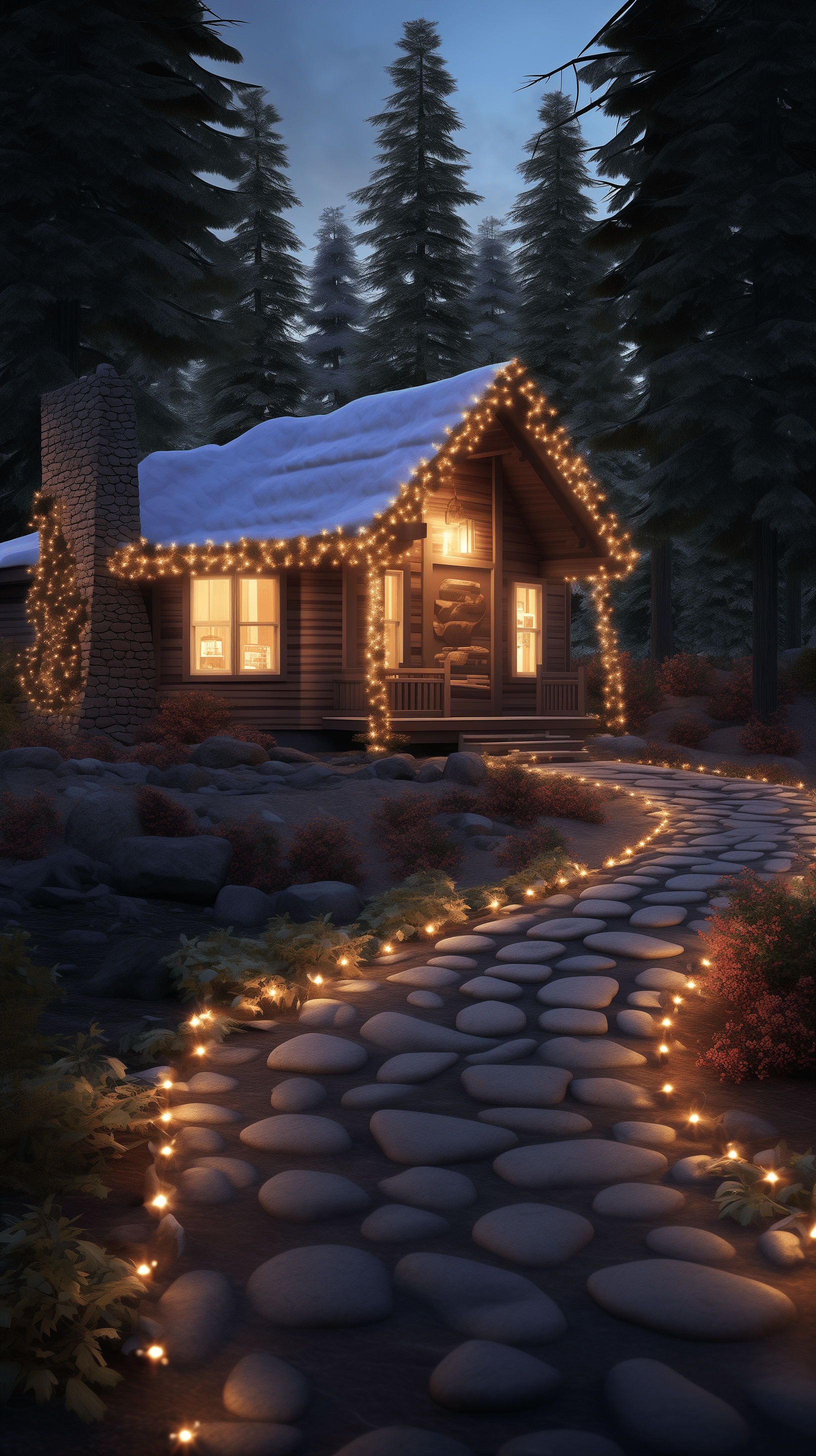 1632x2912 Christmas Cabin Wonderland Wallpaper