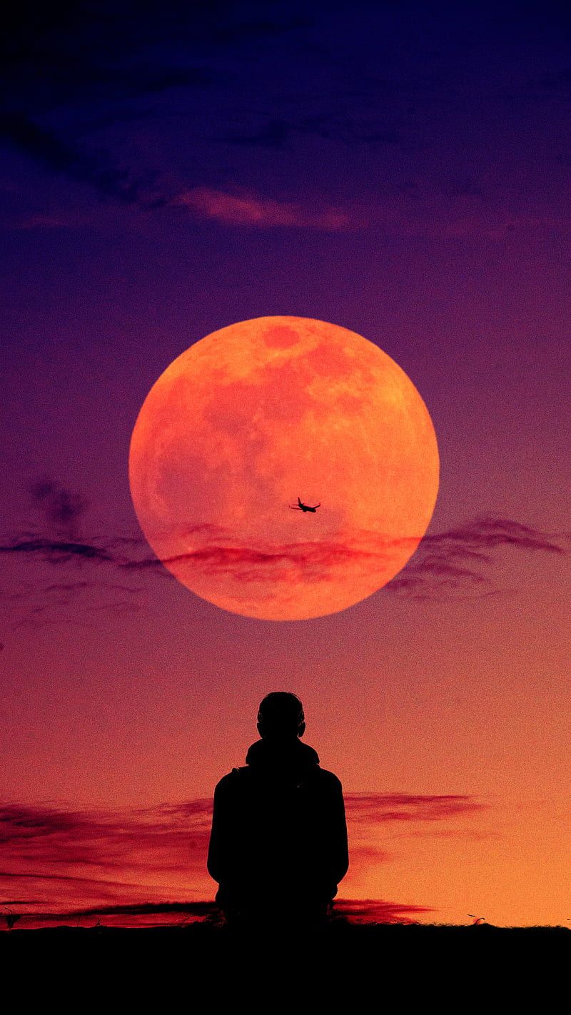 800x1422 See you, Fullmoon, aeroplane, alone