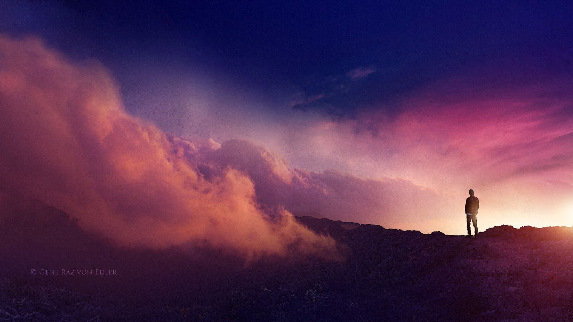 1920x1080 Lone Voyager: HD Wallpaper of a Man Embracing Solitude by Gene Raz von Edlerx1080