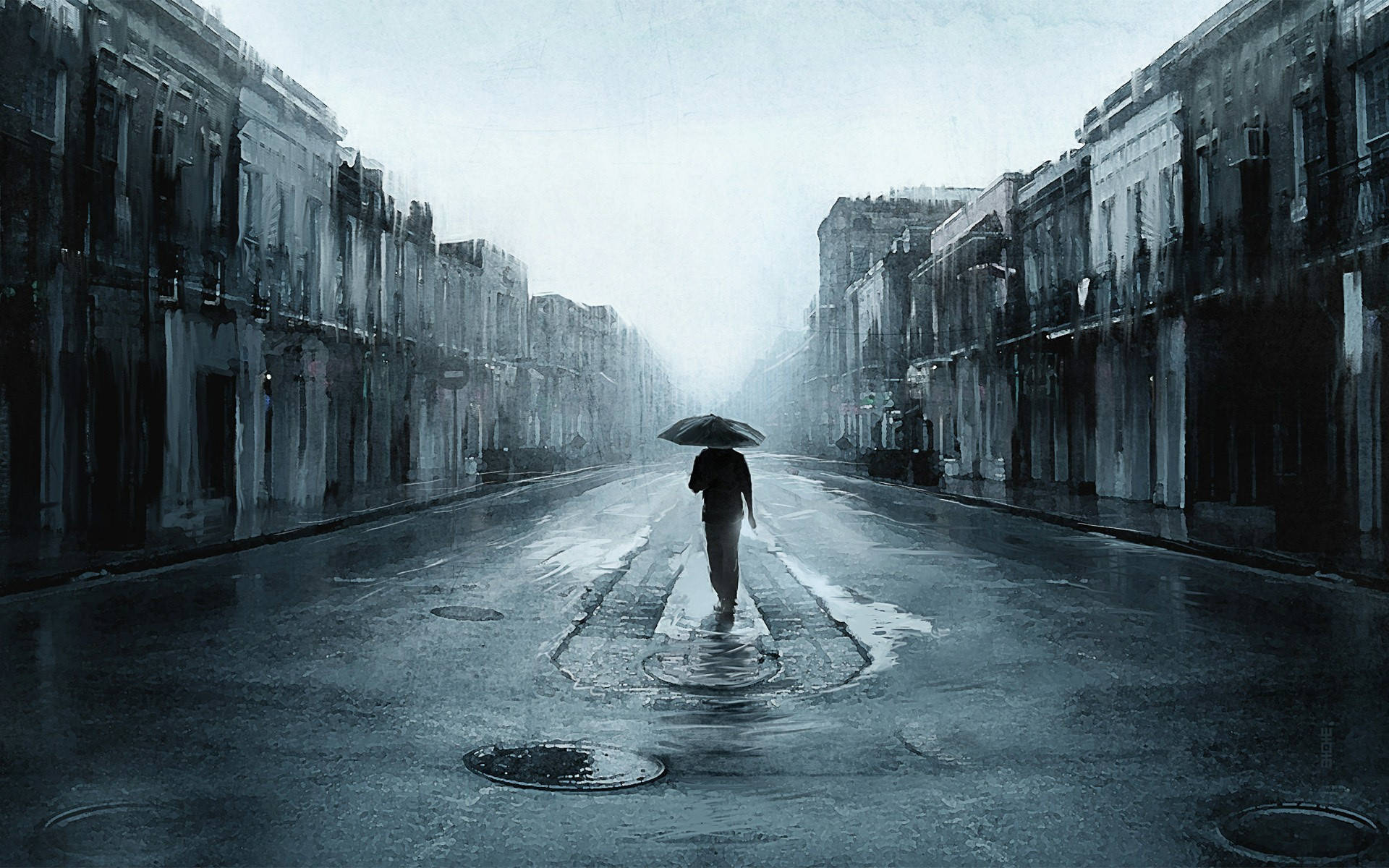 1920x1200 Lonely Man In The Rain Wallpaper