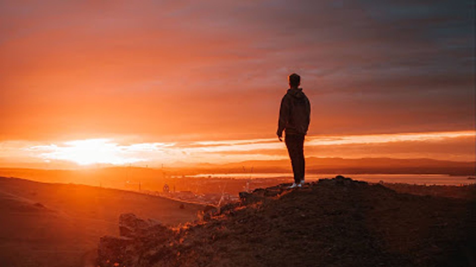 1920x1080 Man Is Standing Alone On Sand Rock HD