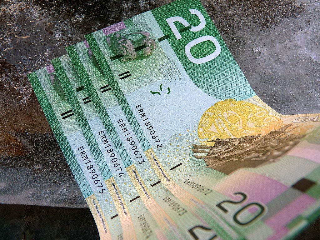1024x768 $20 Canadian Dollars bills in sequence