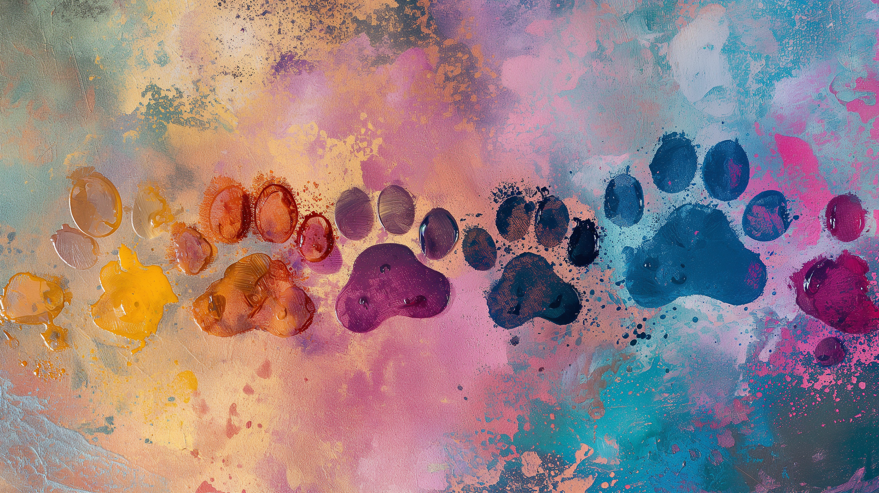 2912x1632 Colorful Paw Print Art HD Wallpaper