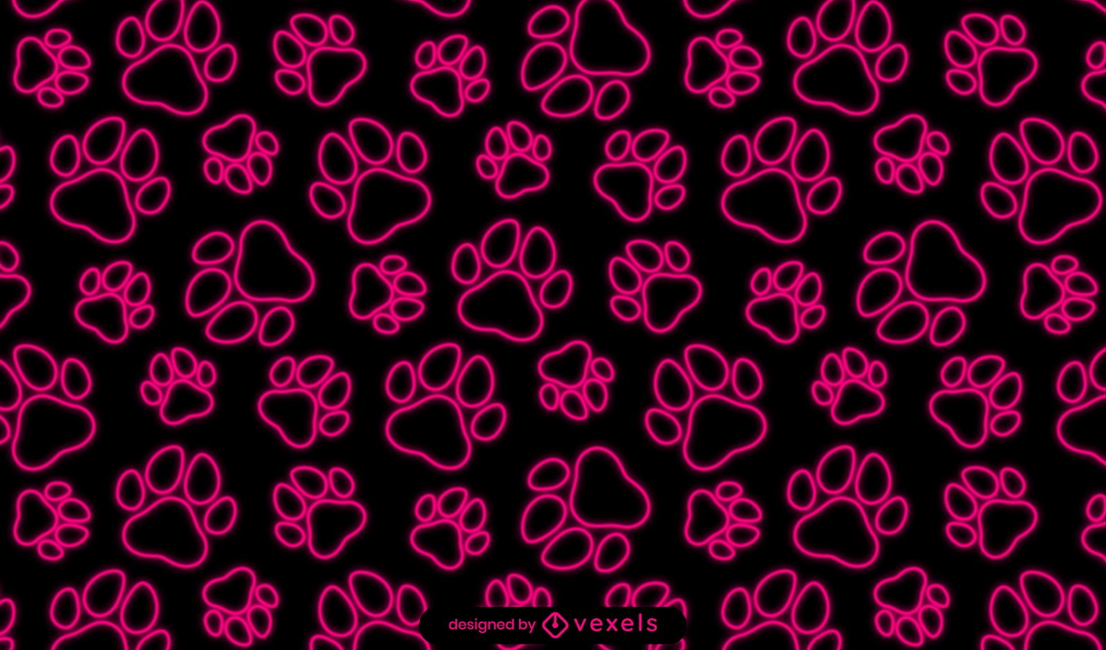1600x941 Neon Cat Paws Pattern Design Vector