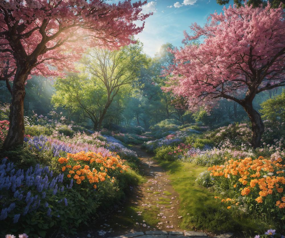 1000x833 Colorful Flower Path Backdrop