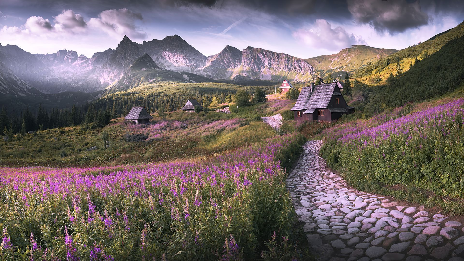 1920x1083 Download House Path Flower Mountain