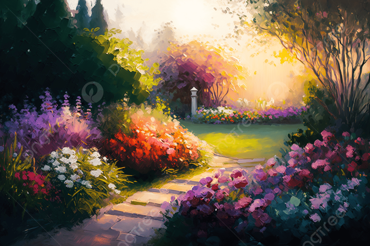 1200x800 Flower Path Lawn Garden Oil Painting