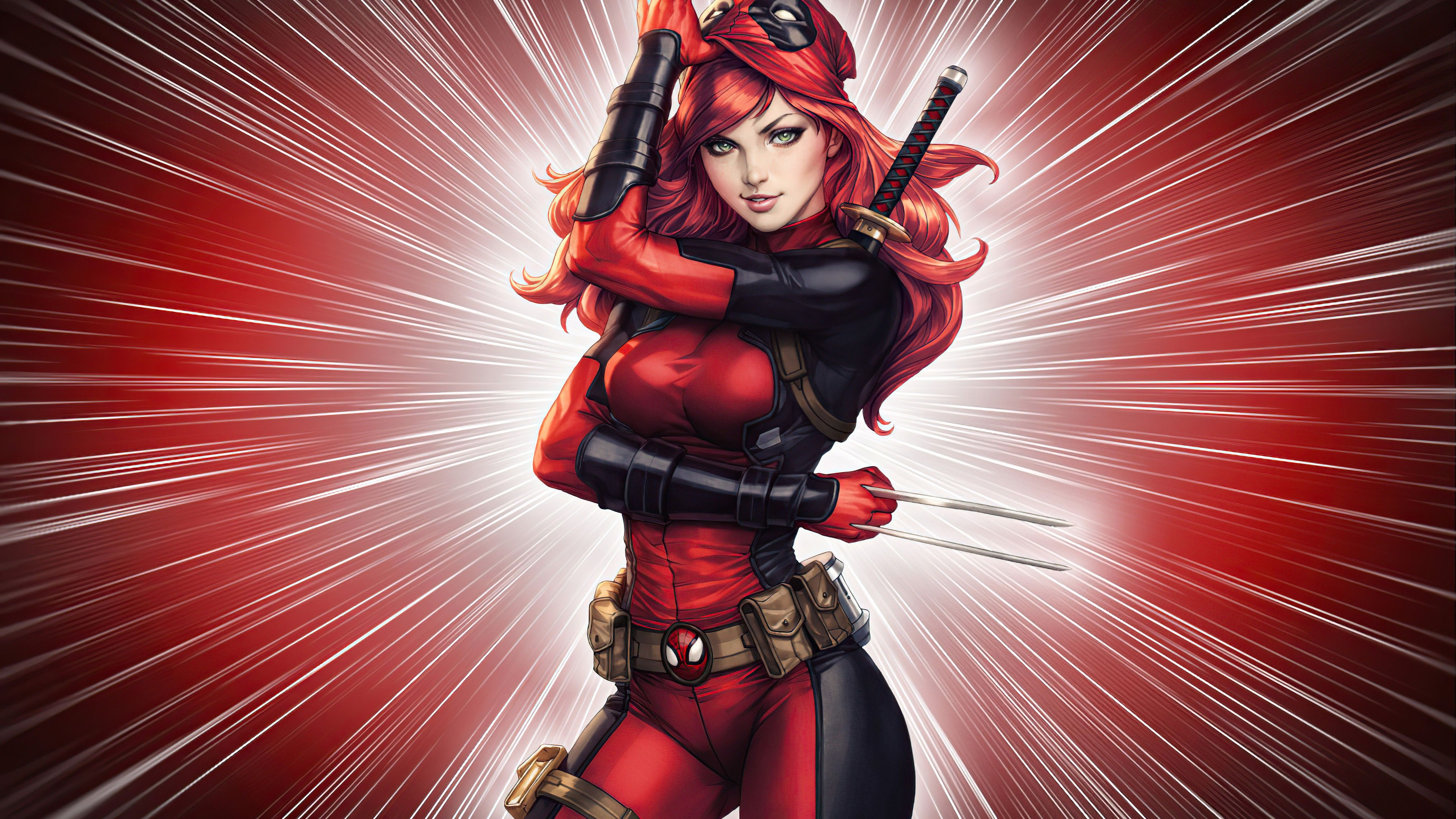 5120x2880 Deadpool Girl Marvel Comics Red Hair 4K