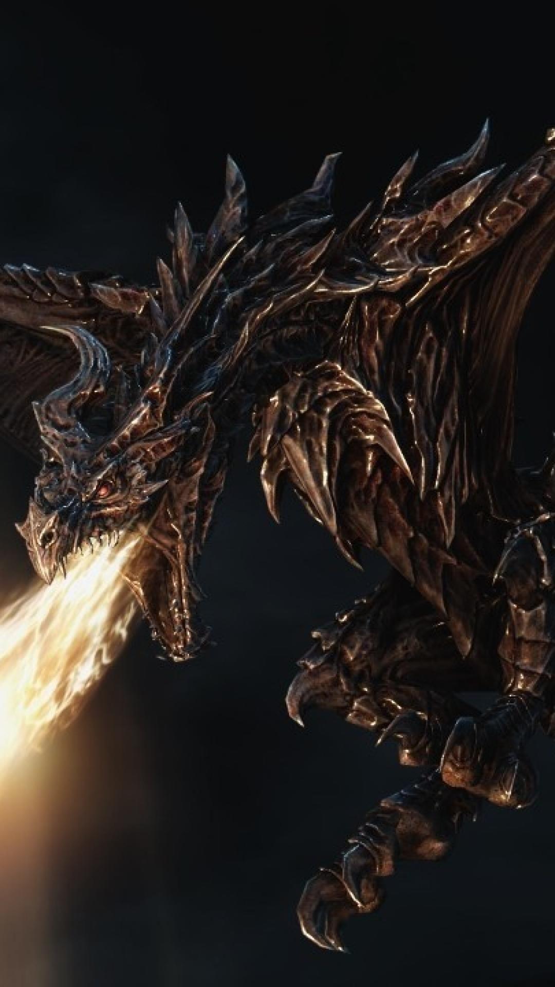 1080x1920 The elder scrolls v: skyrim dragons video games wallpaper