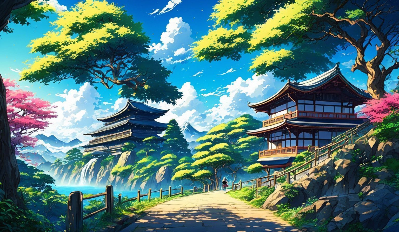 1536x896 Serene Anime Mountain Village Landscape