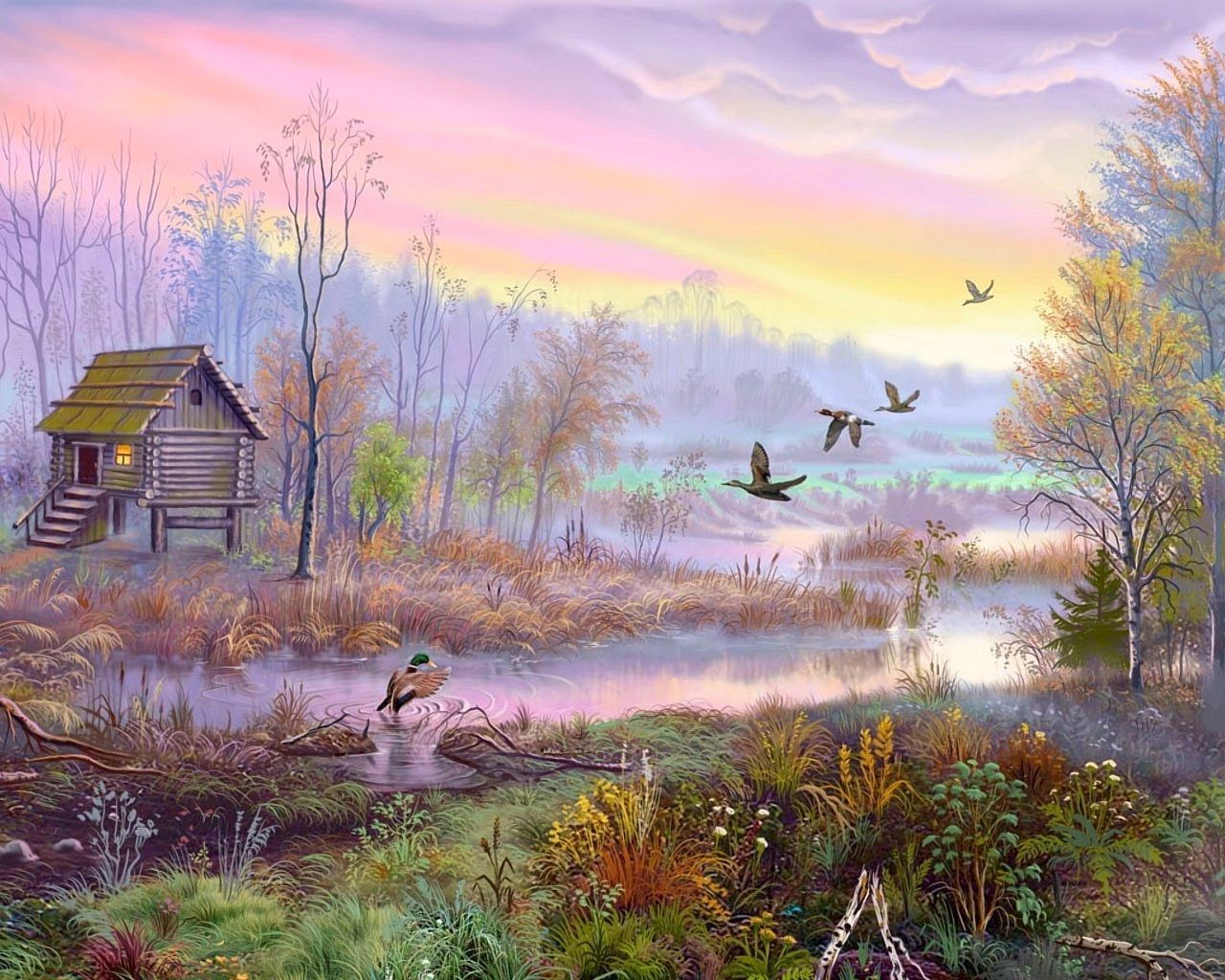 1280x1024 Village Painting Wallpaper