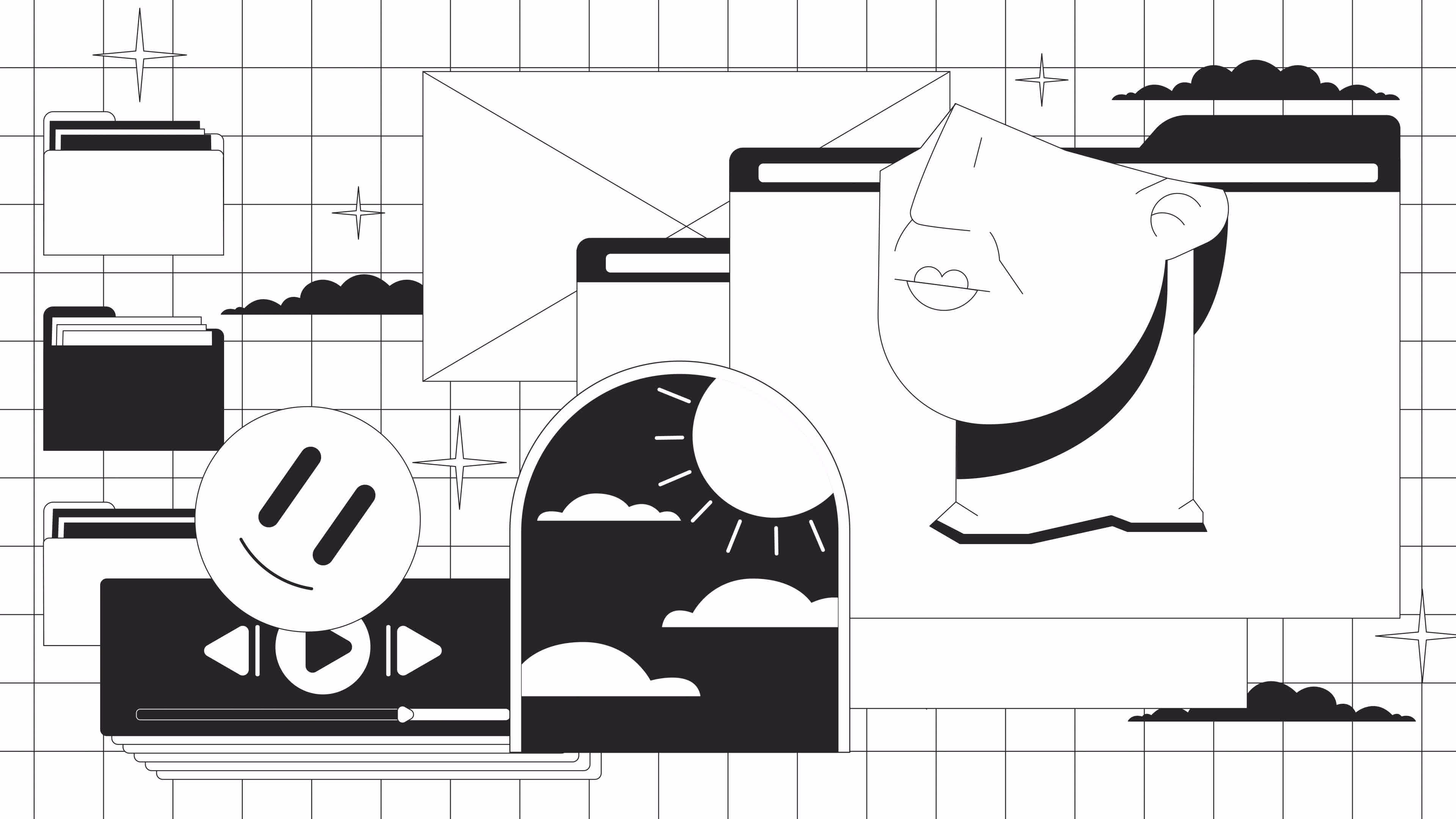 3840x2160 Y2k computer bw lo fi animated