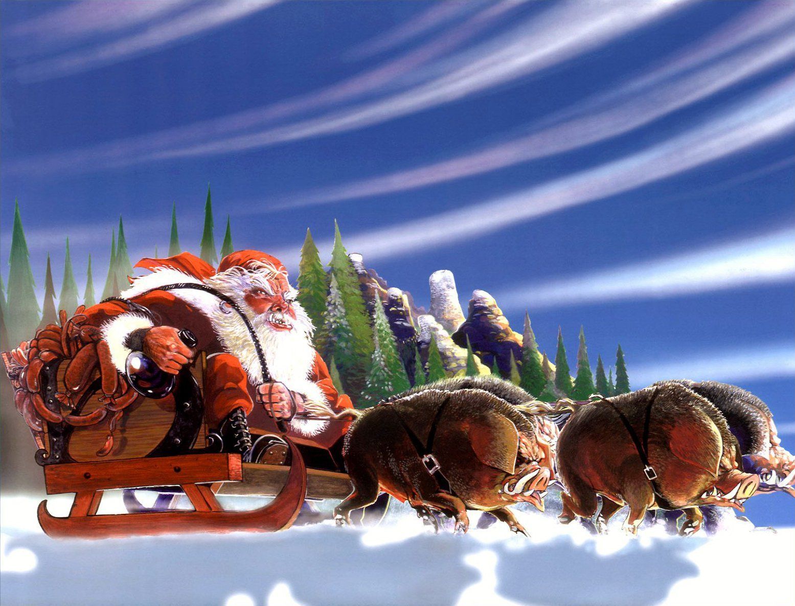 1555x1185 Download Sleigh Santa Christmas Fantasy