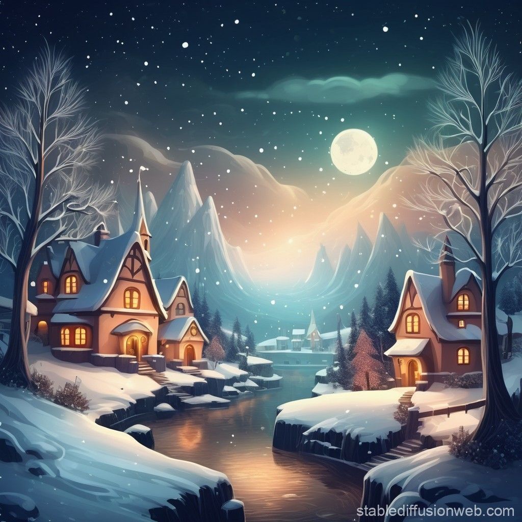 1024x1024 Fantasy Christmas Landscape. Stable