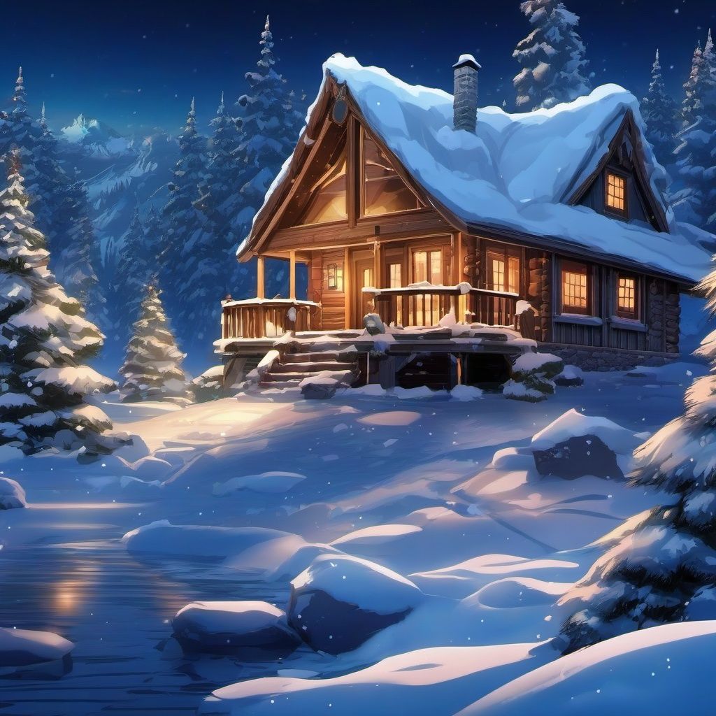 1024x1024 Winter Wonderland Cabin In Anime