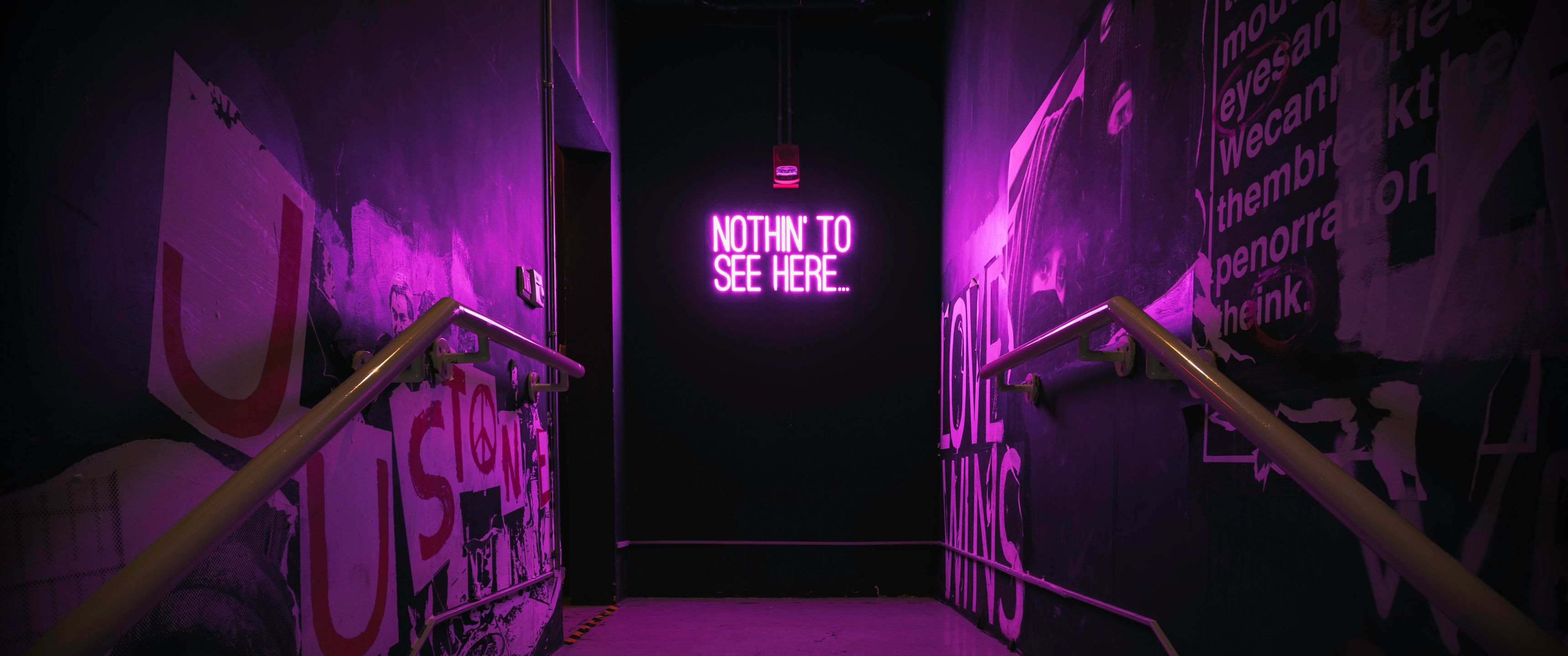 3440x1440 Wallpaper 4K, Purple aesthetic, Neon sign