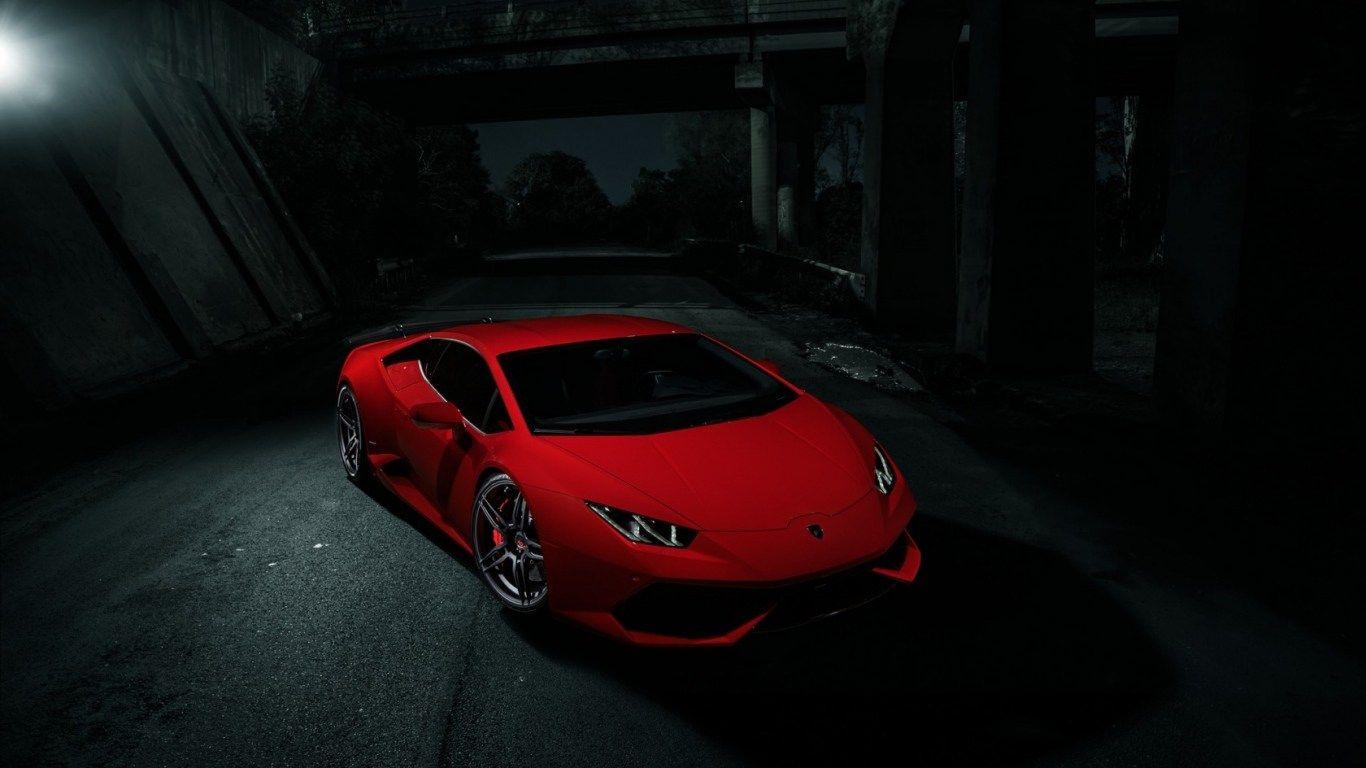 1366x768 HD Background Lamborghini Huracan LP 610 4 Red Night Front Side View