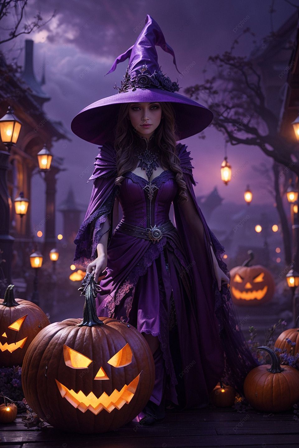 960x1437 Pumpkin Lanterns Background Wallpaper