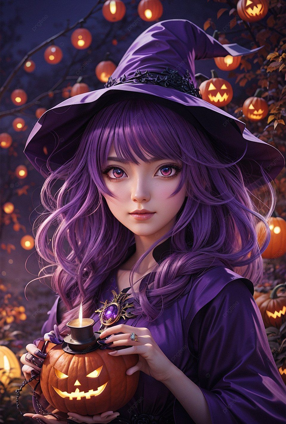 960x1421 Glowing Eyes A Purple Witch Woman With