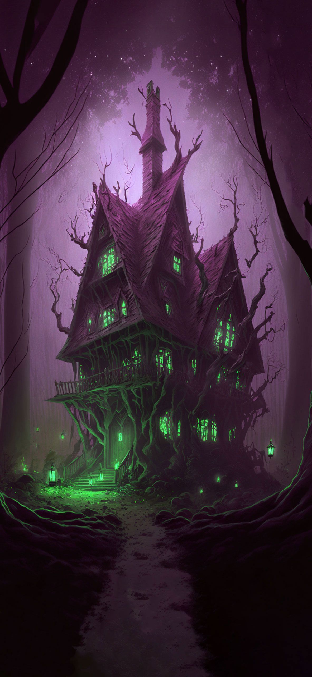 1183x2560 Witch House Forest Aesthetic Wallpaper