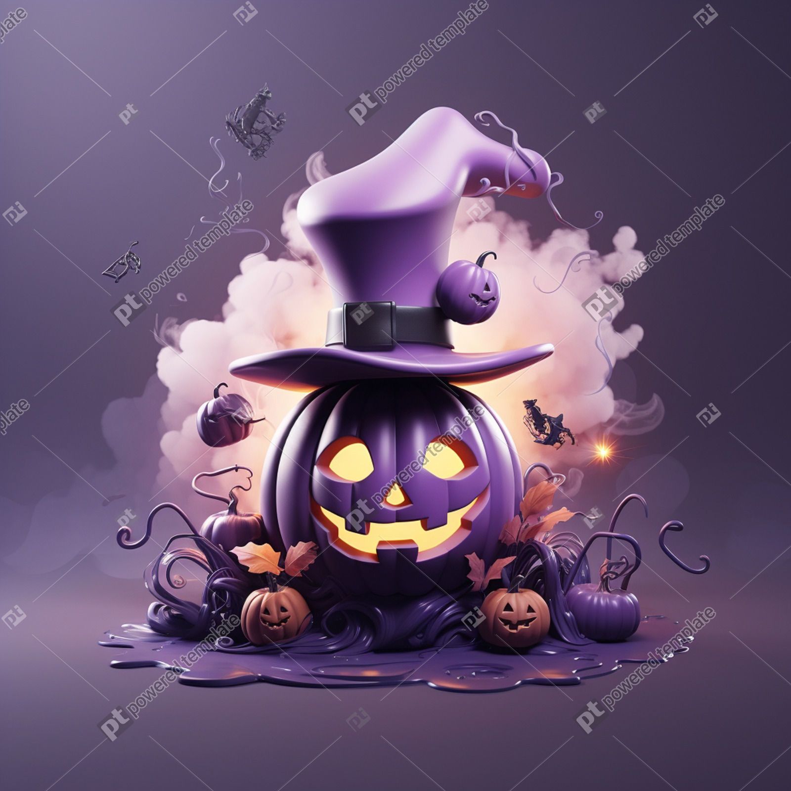 1600x1600 Halloween Pumpkin with Witch Hat