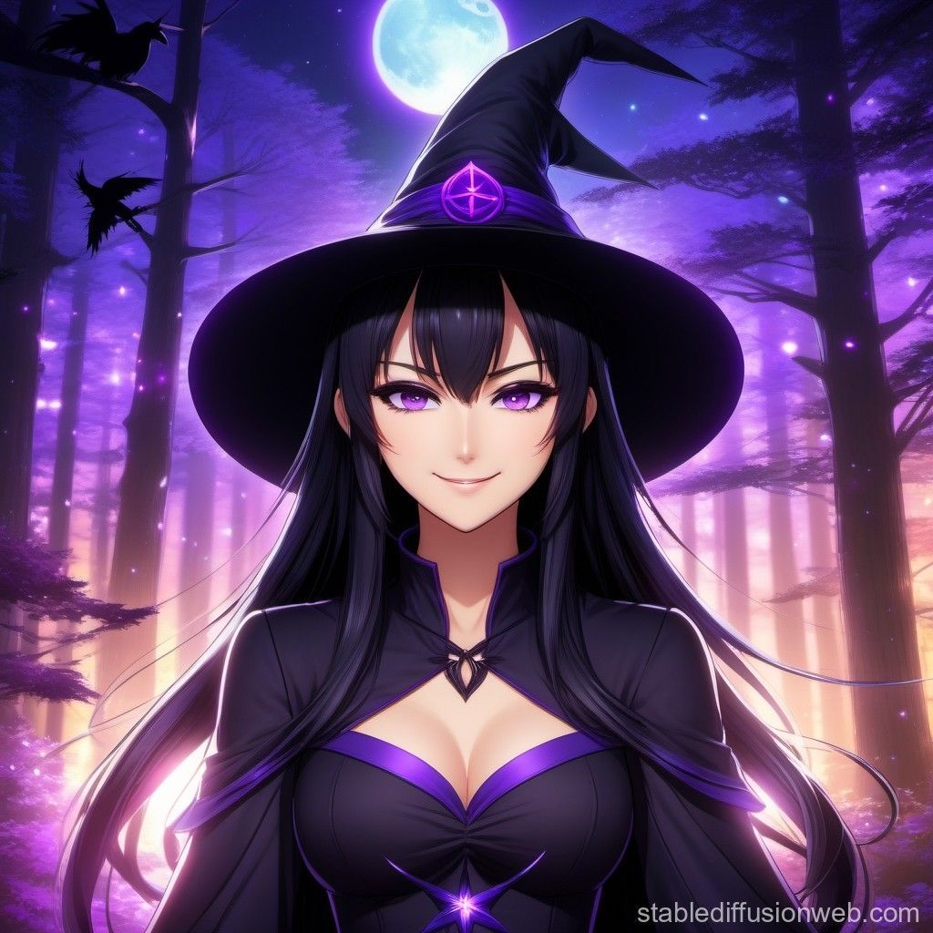 1024x1024 Anime Witch in Dark Forest 8K Wallpaper