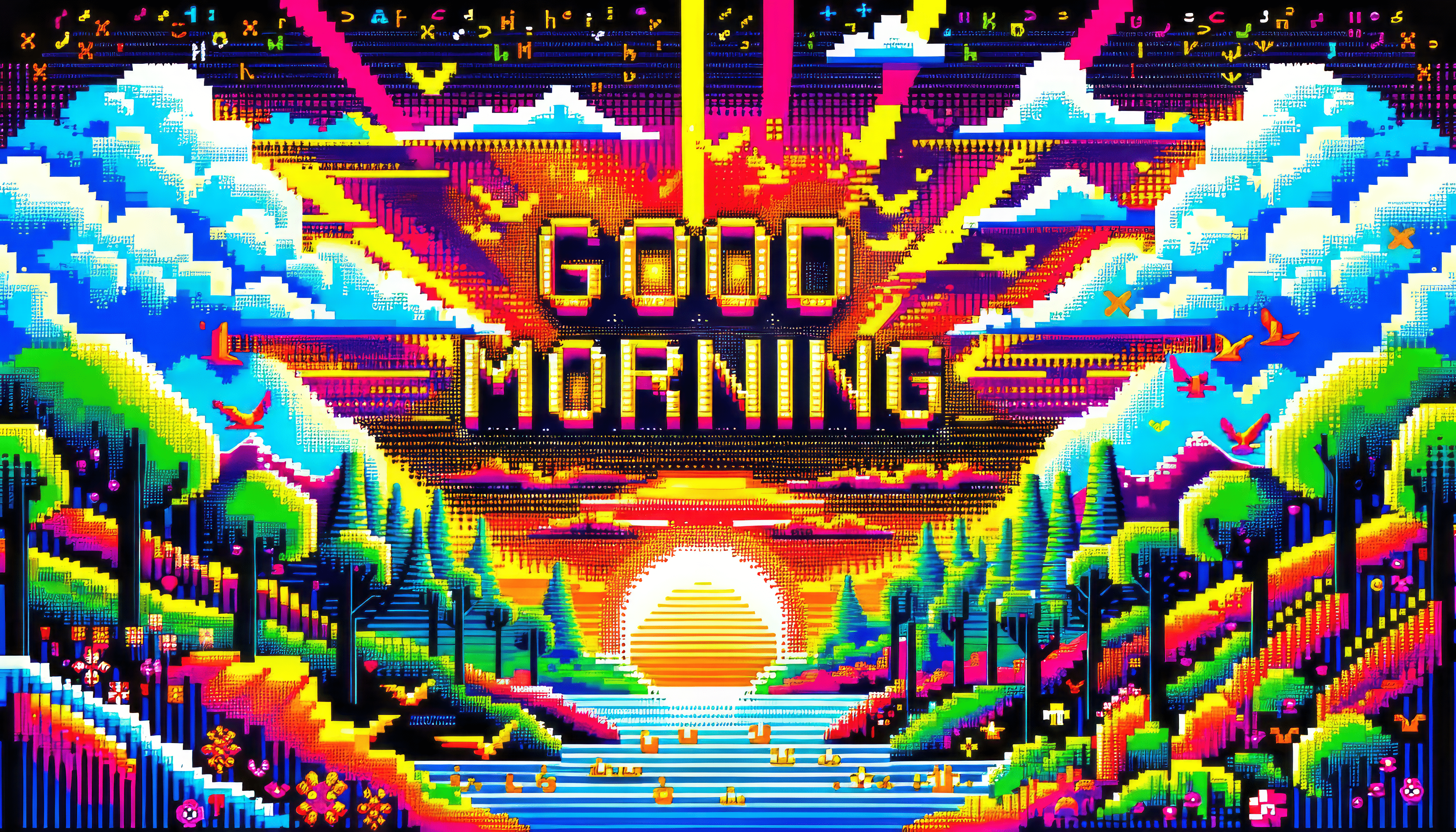 3584x2048 Retro Pixel Art Sunrise HD Wallpaper