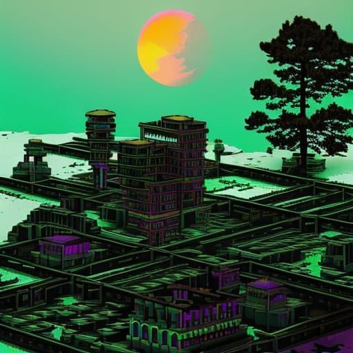 512x512 Post apocalyptic wonderland pixel art