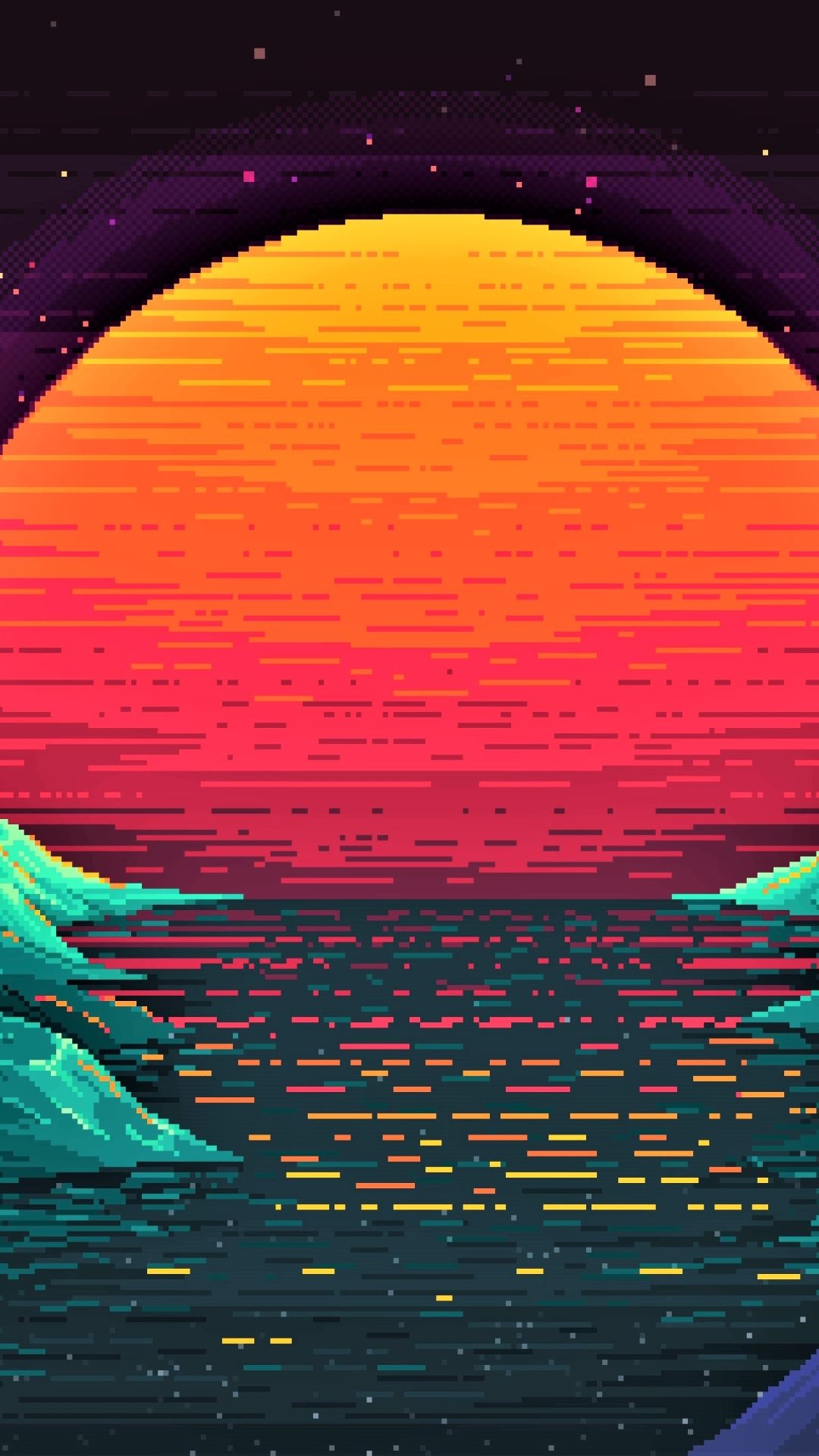 1080x1920 Sun, Artistic, Pixel Art, Retro Wave