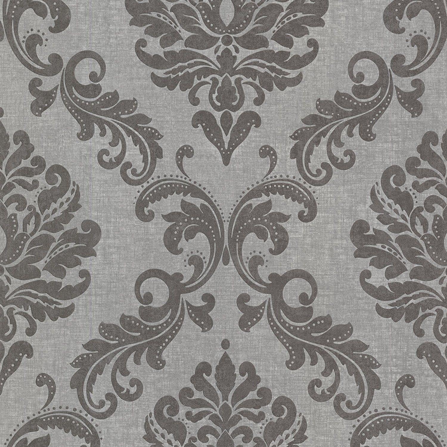 1500x1500 Beacon House 450 67362 Sebastion Grey Damask Wallpaper, Grey