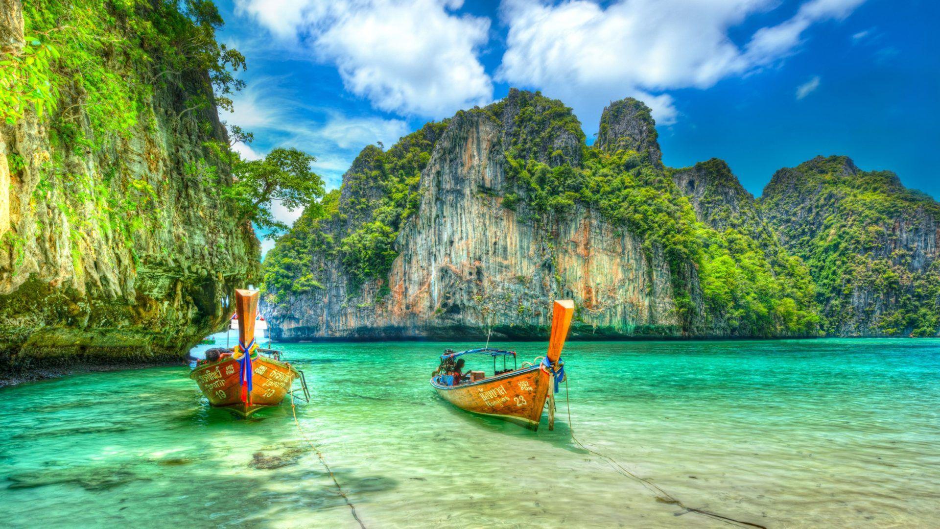 1920x1080 Maya Bay Ko Phi Phi Leh in Thailand Boat exotic desktop
