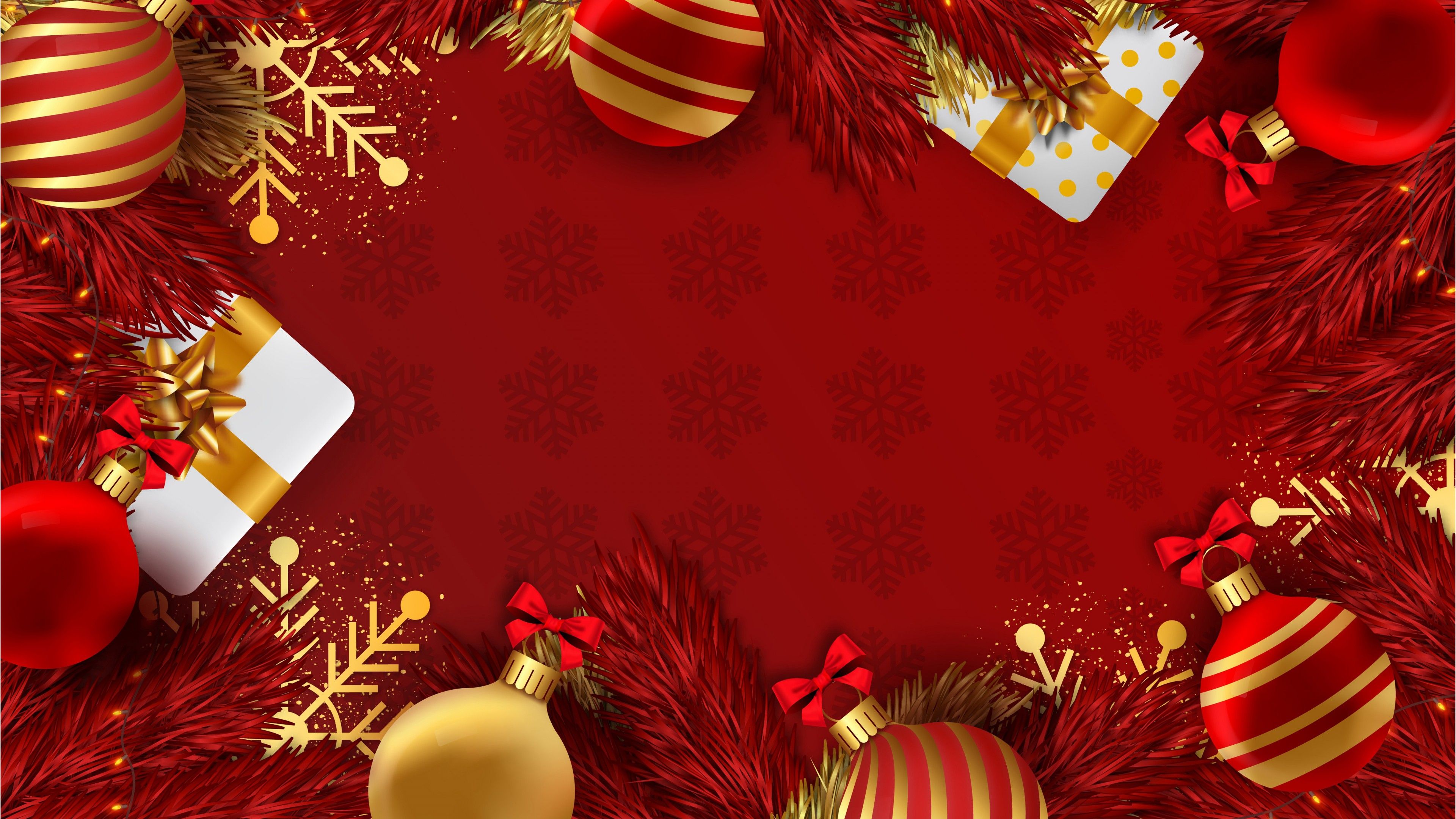 3840x2160 Golden Red Ball Christmas Decorations