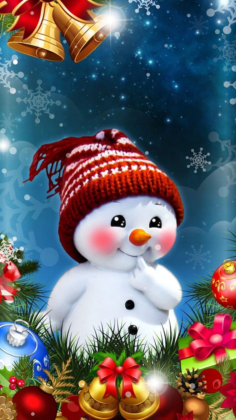 800x1422 Christmas snowman, bells, blue holidays