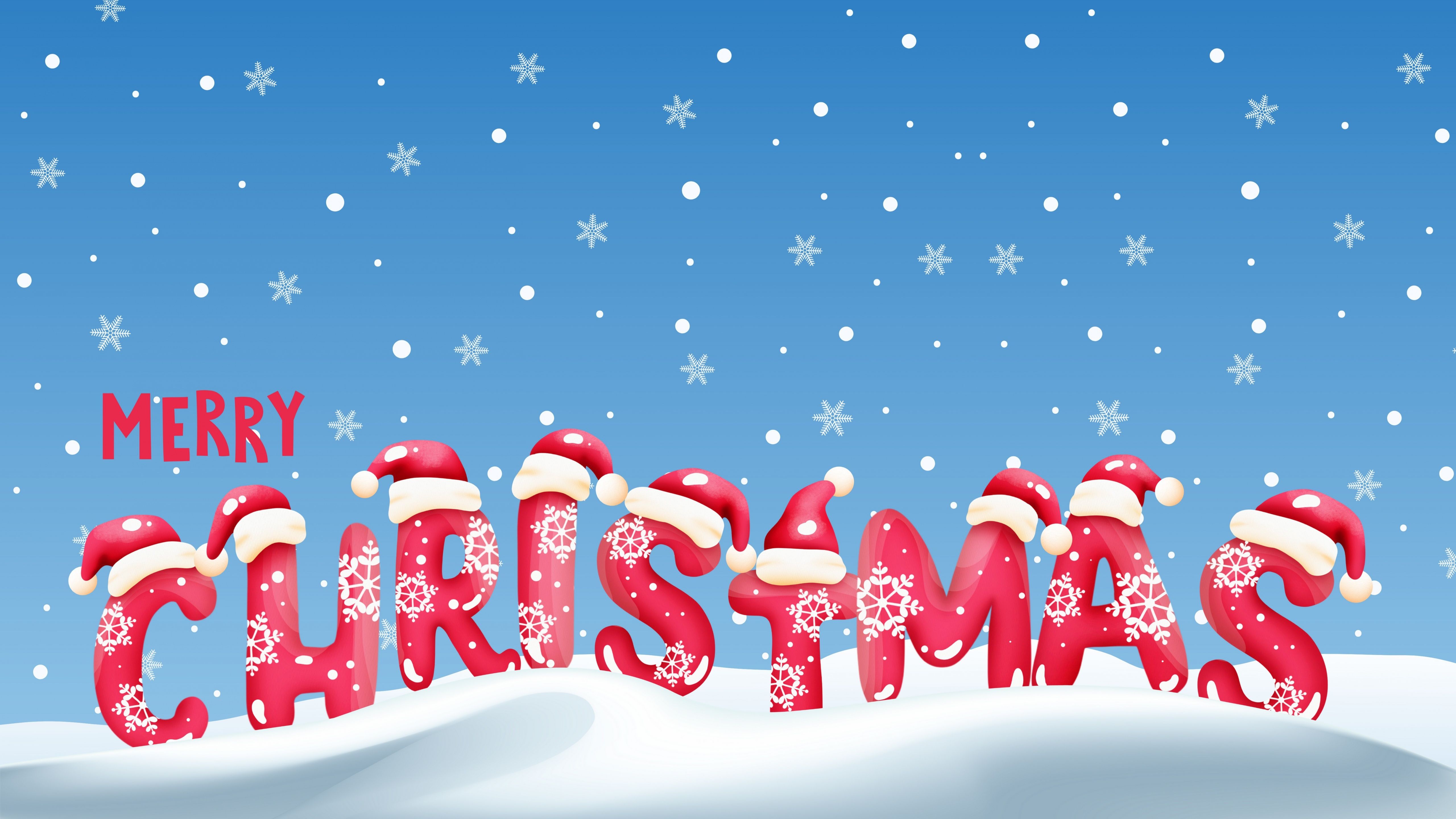 5120x2880 Merry Christmas Wallpaper 4K, Snowfall
