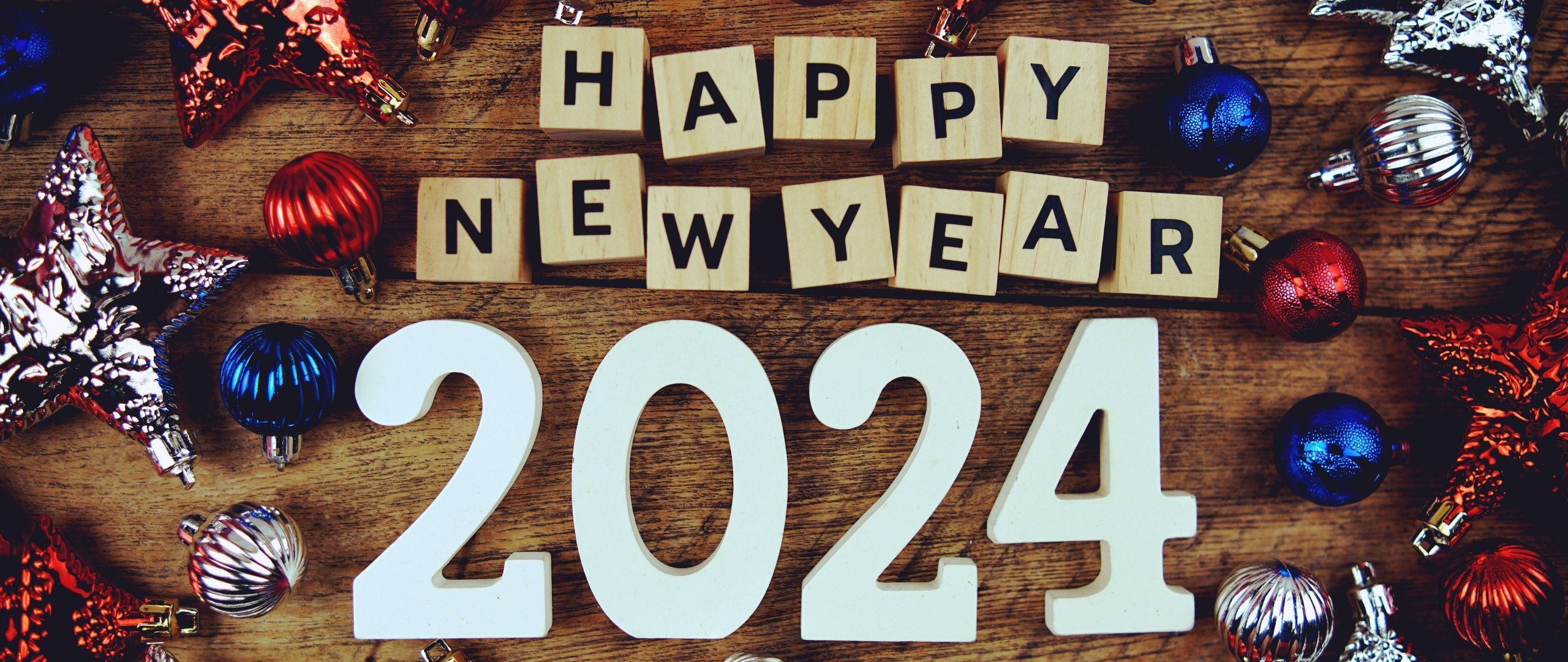 2560x1080 Happy New Year 2024 Wallpaper 4K, 5K
